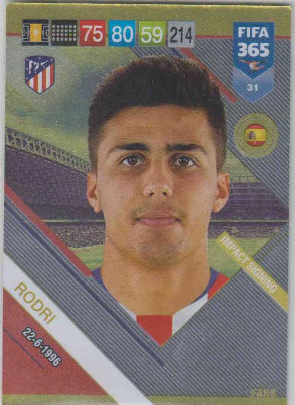 Adrenalyn XL FIFA 365 2019 - 031  Rodri (Atlético de Madrid) Impact Signing