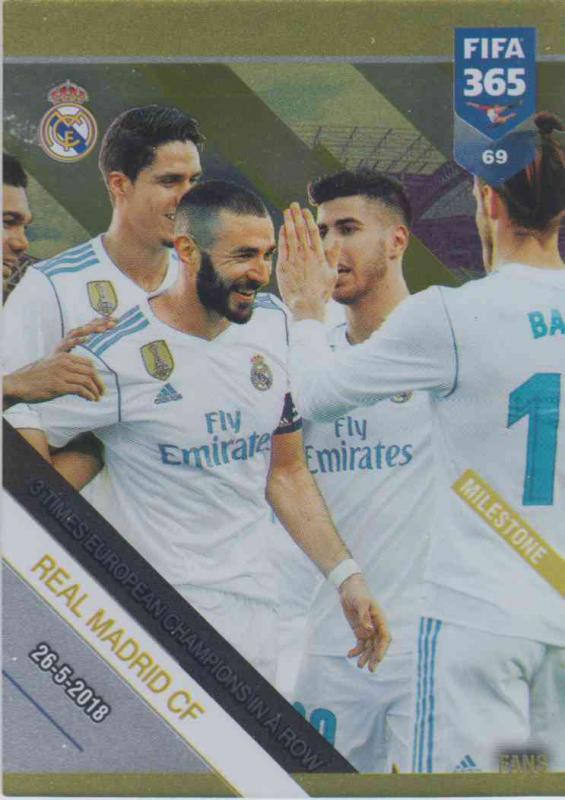 Adrenalyn XL FIFA 365 2019 - 069  Real Madrid CF 3 Times European Champion in a row (Real Madrid CF) Milestone