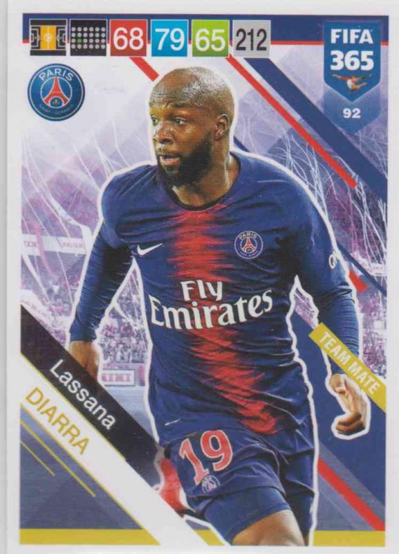 Adrenalyn XL FIFA 365 2019 - 092  Lassana Diarra (Paris Saint Germain) Team Mate