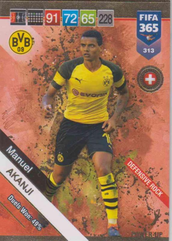 Adrenalyn XL FIFA 365 2019 - 313  Manuel Akanji (Borussia Dortmund) Defensive Rock
