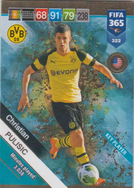 Adrenalyn XL FIFA 365 2019 - 322  Christian Pulisic (Borussia Dortmund) Key Players
