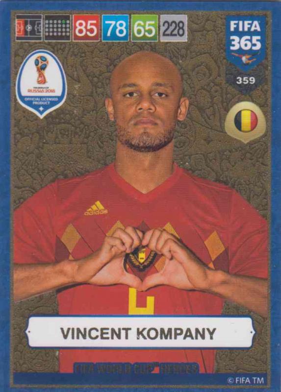 Adrenalyn XL FIFA 365 2019 - 359  Vincent Kompany (Belgium) FIFA World Cup Heroes