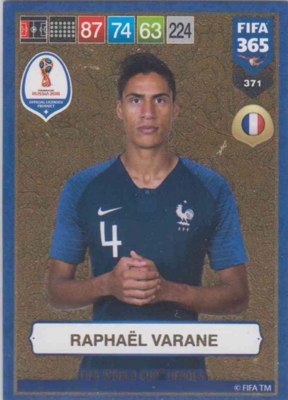 Adrenalyn XL FIFA 365 2019 - 371  Raphaël Varane (France) FIFA World Cup Heroes