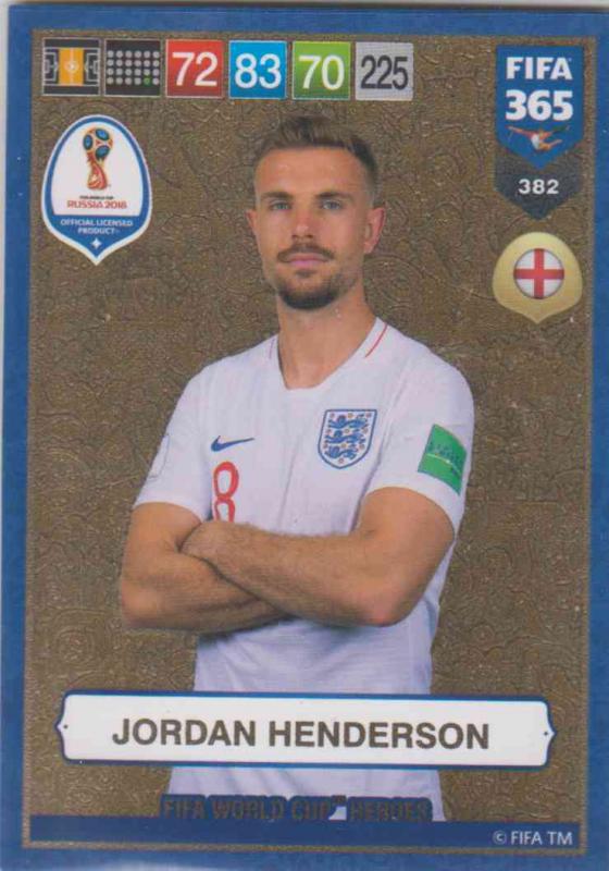 Adrenalyn XL FIFA 365 2019 - 382  Jordan Henderson (England) FIFA World Cup Heroes
