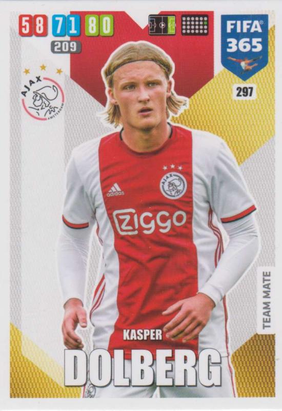 Adrenalyn XL FIFA 365 2020 - 297 Kasper Dolberg  - AFC Ajax - Team Mate