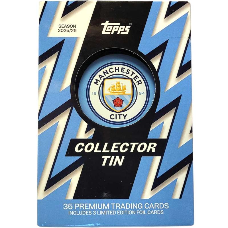FÖRKÖP: Hel Tin 2025-26 Topps Manchester City – Collector Tin (Preliminär release 17:e september 2025)