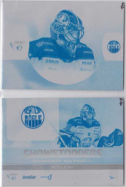 PRESS PLATES CYAN (cut from metal), 2013-14 HockeyAllsvenskan #HA-SS10 Brandon Maxwell RÖGLE BK