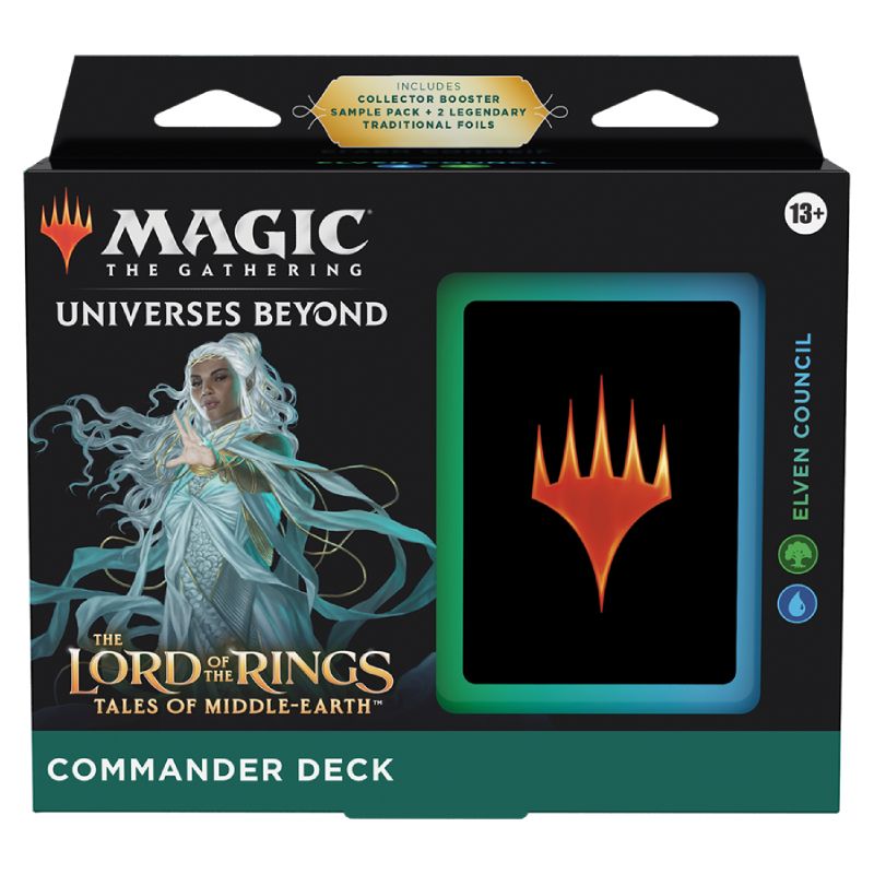 FÖRKÖP [Early Sales]: Magic, The Lord of the Rings: Tales of Middle-earth, Commander Deck: Elven Counsil (Green/Blue) (16:e juni 2023)