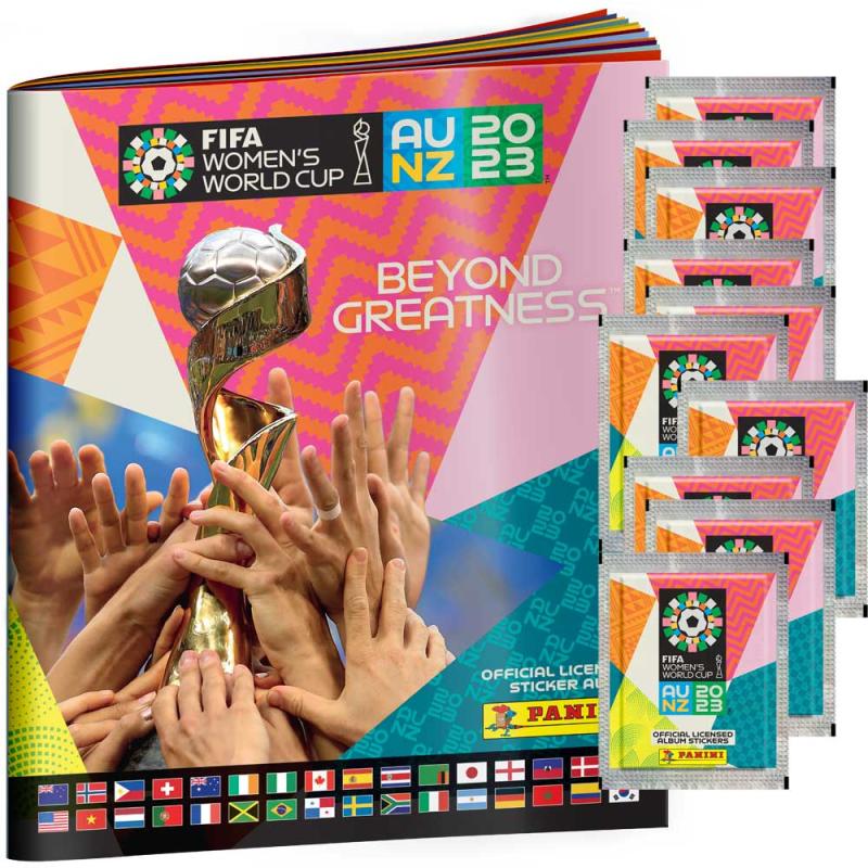 10 Paket + Gratis Album - Panini Stickers FIFA Womens World Cup 2023 (Klisterbilder)