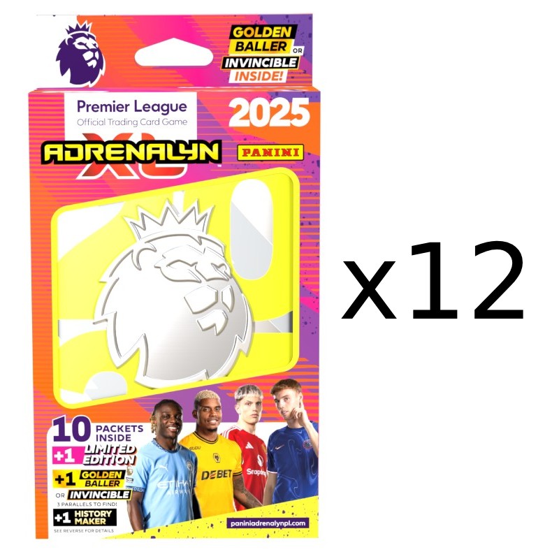 PRE-BUY: 12 Mega Tins Panini Adrenalyn XL Premier League 2024-25 [Colour of the tin varies] (Preliminary release September 2024)