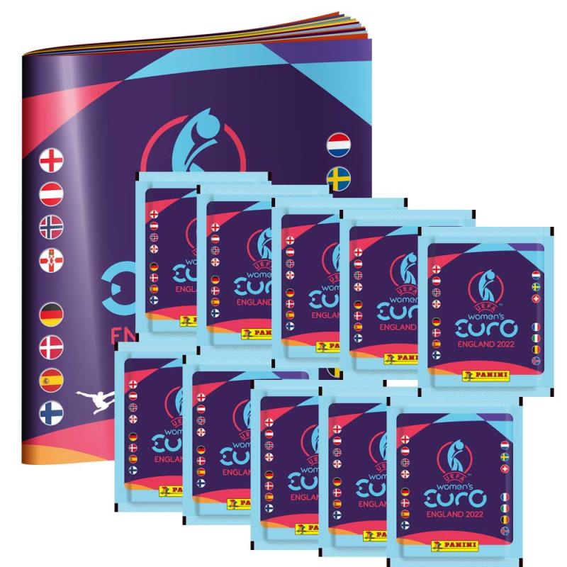 10 Paket + Gratis Album - Panini Stickers UEFA Womens Euro 2022 (Klisterbilder)