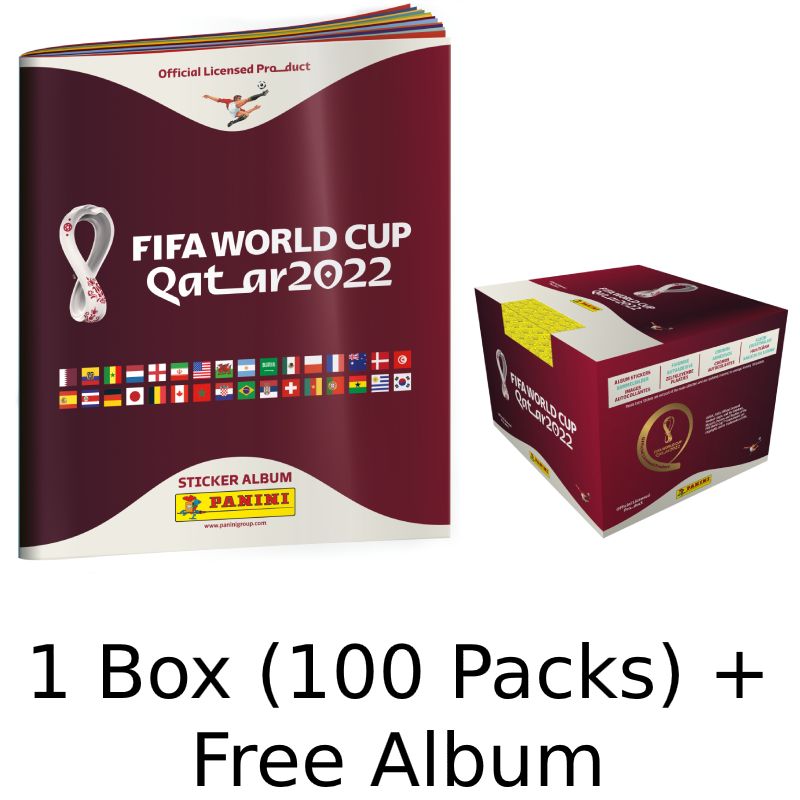 1st Box (100 Paket) + Gratis Album, Panini Stickers FIFA World Cup 2022 (Klisterbilder)