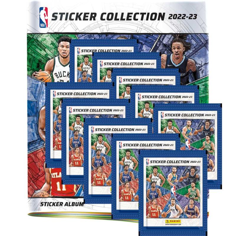 10st Paket + Gratis Album 2022-23 Panini NBA Basketball Sticker Collection (Klisterbilder)
