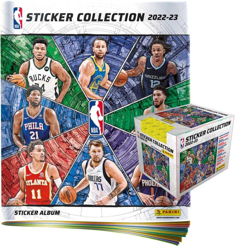 Hel Box (50 paket) + Gratis Album 2022-23 Panini NBA Basketball Sticker Collection (Klisterbilder)