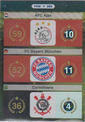 FIFA 365, 2015-16 Adrenalyn FIFA 365 #001 AFC Ajax / FC Bayern Munchen / Corinthians