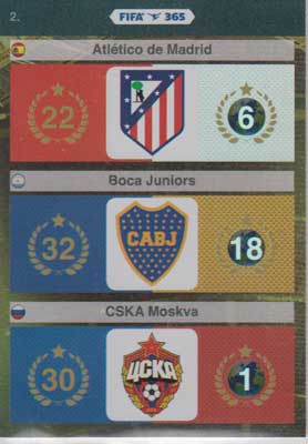 FIFA 365, 2015-16 Adrenalyn FIFA 365 #002 Atletico de Madrid / Boca Juniors / CSKA Moskva