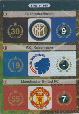 FIFA 365, 2015-16 Adrenalyn FIFA 365 #006 FC Internazionale / F.C. Kobenhavn / Manchester United FC