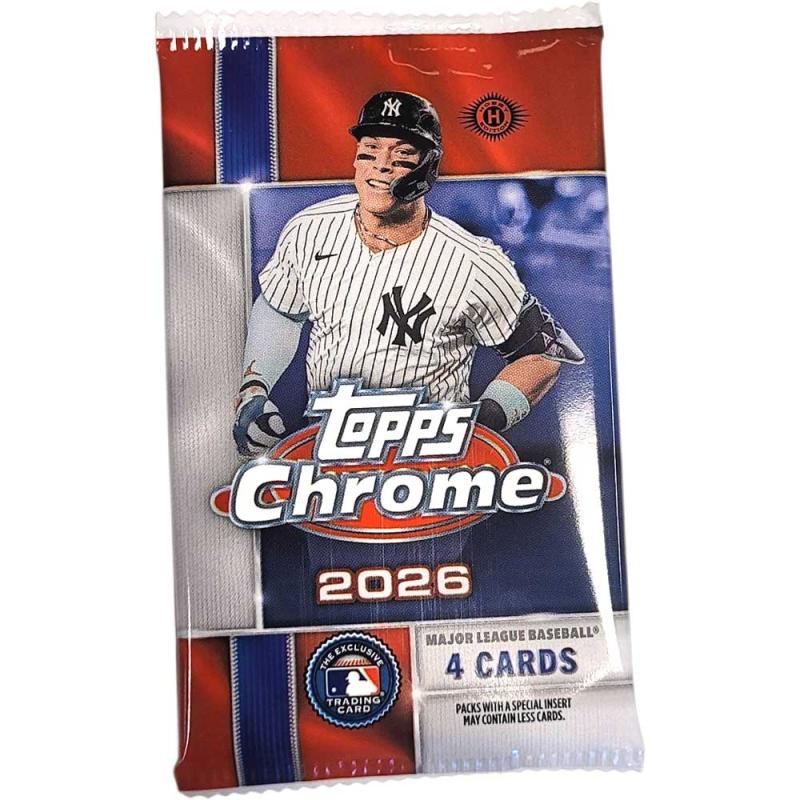 FÖRKÖP: 1st Paket 2026 Topps Chrome Baseball MLB Hobby (4 kort) (Preliminär release 22 juli 2026)