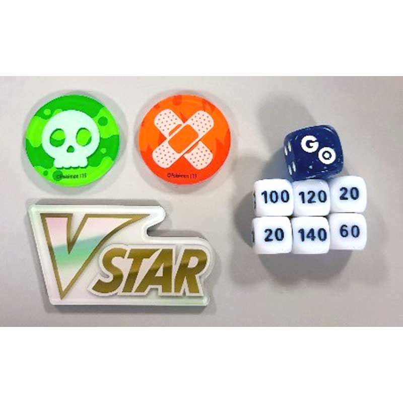 Pokemon Vstar Marker, Burn & Poison Counter och Pokemon GO Dice Set (Från GO Elite Trainer Box)