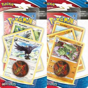 Pokémon, Sword & Shield 5: Battle Styles, PREMIUM Checklane Blister Pack x 2 (Corviknight + Tyranitar)