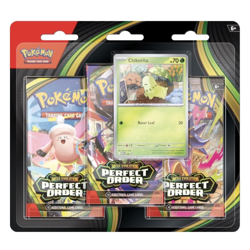 [MAX 1 PER HUSHÅLL] Pokémon, ME03: Perfect Order, Three Pack Blister: Chikorita