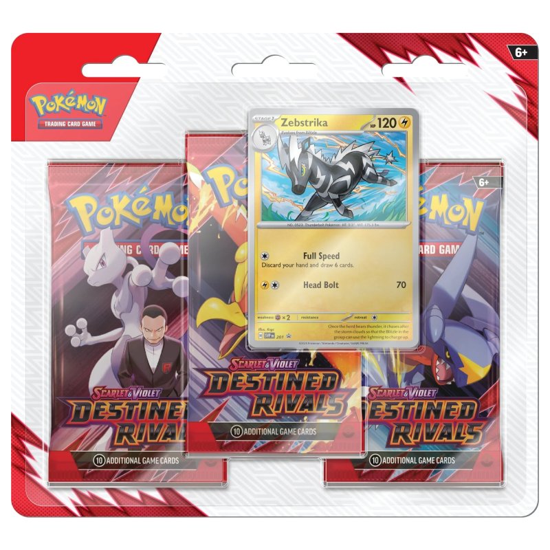 [MAX 1 PER HUSHÅLL] FÖRKÖP: Pokémon, SV10: Destined Rivals, Three Pack Blister: Zebstrika (Preliminär release 26 / 30 maj. Läs i produktinfo)