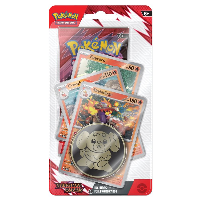 [MAX 1 PER HUSHÅLL] FÖRKÖP: Pokémon, SV10: Destined Rivals, PREMIUM Checklane Blister Pack: Skeledirge (Preliminär release 30:e maj 2025)