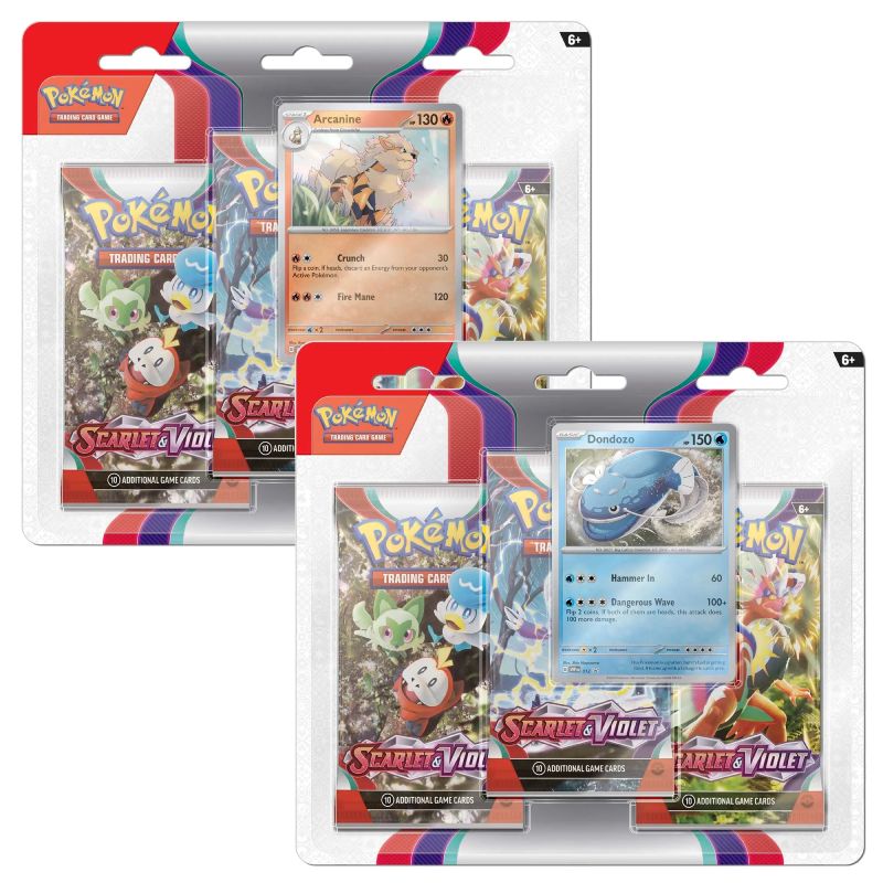 FÖRKÖP: Pokémon, Scarlet & Violet, Three Pack Blister x 2 (Arcanine + Dondozo) (Preliminär release 31:e mars 2023)