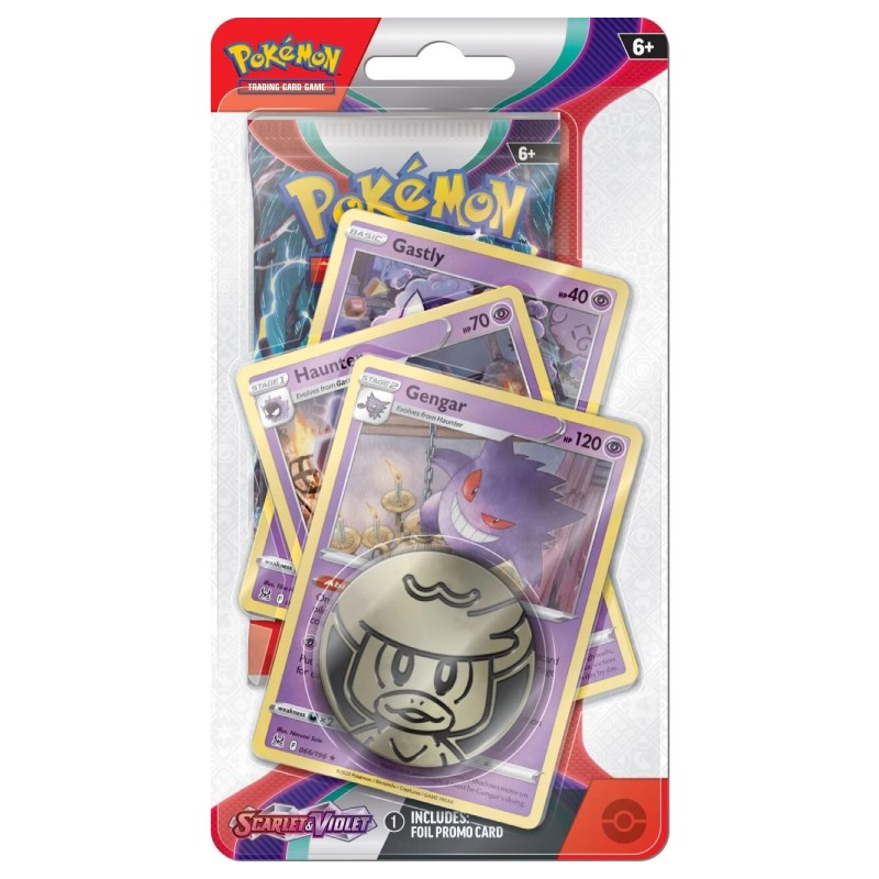 FÖRKÖP: Pokémon, Scarlet & Violet, PREMIUM Checklane Blister Pack: Gengar (Preliminär release 31:e mars 2023)