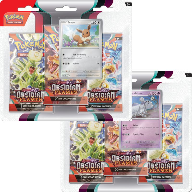 Pokémon, SV3: Obsidian Flames, Three Pack Blister x 2 (Eevee + Houndstone)
