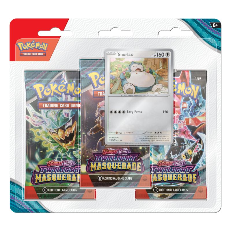 PRE-BUY: Pokémon, SV6: Twilight Masquerade, Three Pack Blister: Snorlax (Preliminary release May 24:th 2024)