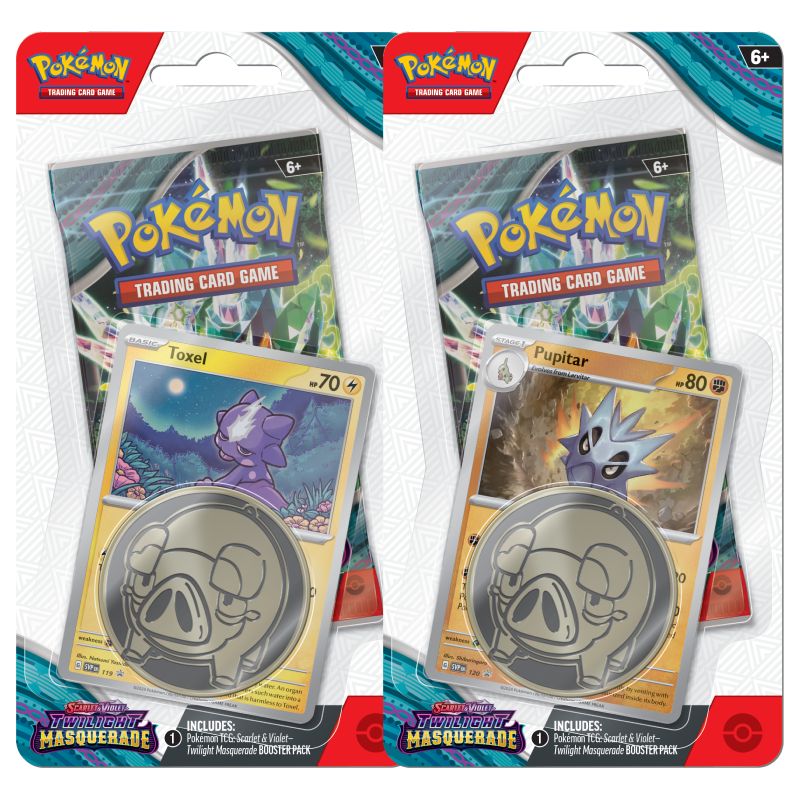 PRE-BUY: Pokémon, SV6: Twilight Masquerade, Checklane Blister Pack x 2 (Pupitar + Toxel) (Preliminary release May 24:th 2024)
