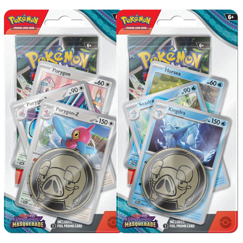 PRE-BUY: Pokémon, SV6: Twilight Masquerade, PREMIUM Checklane Blister Pack x 2 (Kingdra + Porygon-Z) (Preliminary release May 24:th 2024)