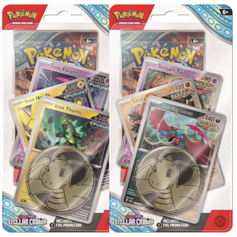 Pokémon, SV7: Stellar Crown, PREMIUM Checklane Blister Pack x 2 (Iron Thorns + Roaring Moon)