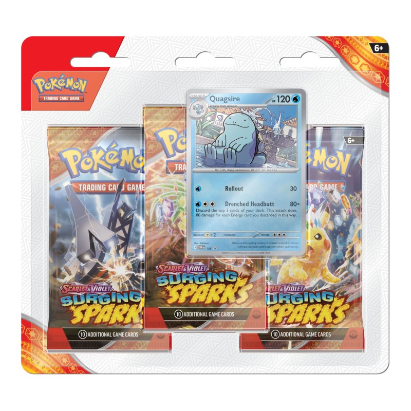 PRE-BUY: Pokémon, SV8: Surging Sparks, Three Pack Blister: Quagsire (Preliminary early release November 4:th 2024)