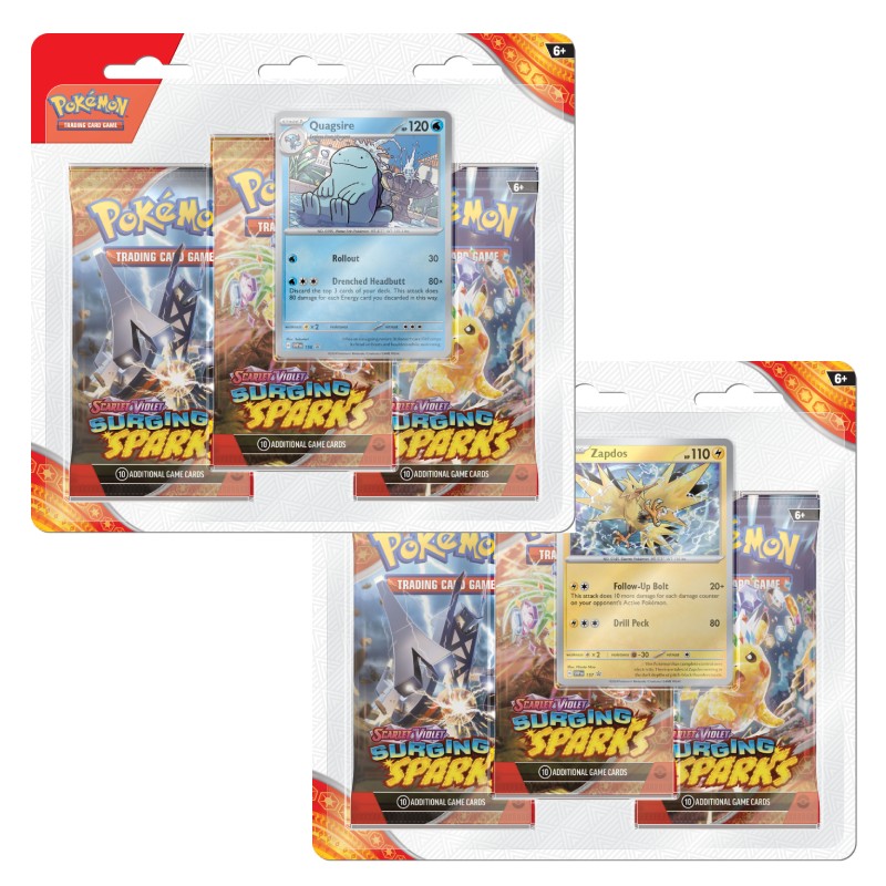 PRE-BUY: Pokémon, SV8: Surging Sparks, Three Pack Blister x 2 (Quagsire + Zapdos) (Preliminary early sales release November 4:th 2024)