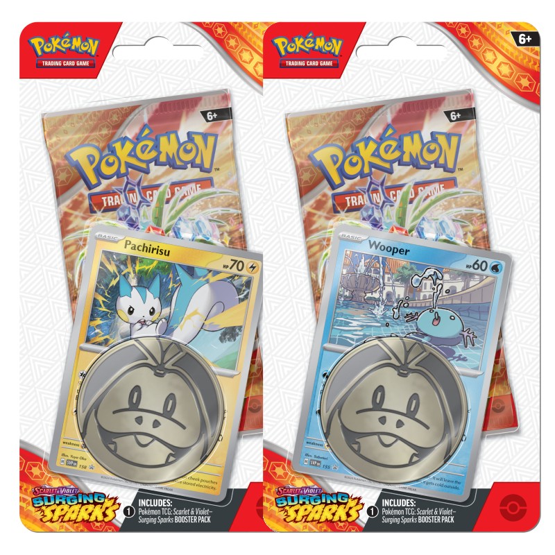 FÖRKÖP: Pokémon, SV8: Surging Sparks, Checklane Blister Pack x 2 (Pachirisu + Wooper) (Preliminär release 8:e november 2024)