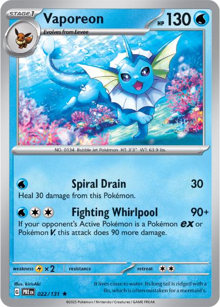 SV8.5 - Prismatic Evolutions - 022/131 - Vaporeon - Rare - Poké Ball