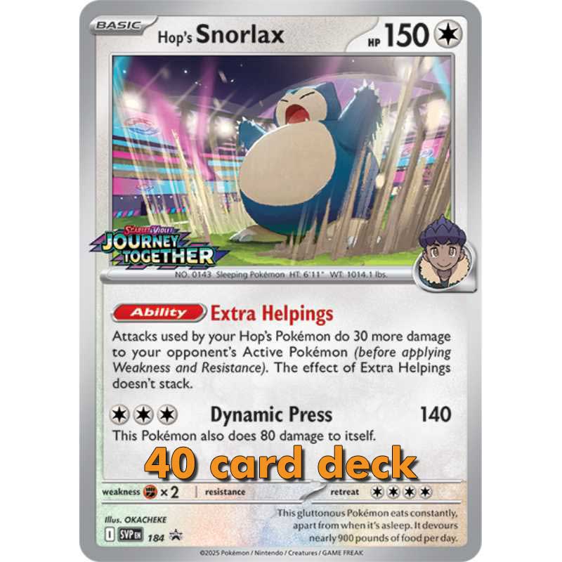Pokemon, SEALED Build & Battle Journey Together (SV9) 40-korts lek med Hop's Snorlax [SVP184]