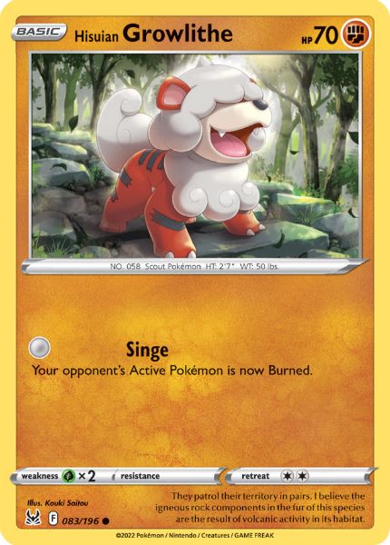 SWSH11 - Lost Origin - 083/196 - Hisuian Growlithe - Common