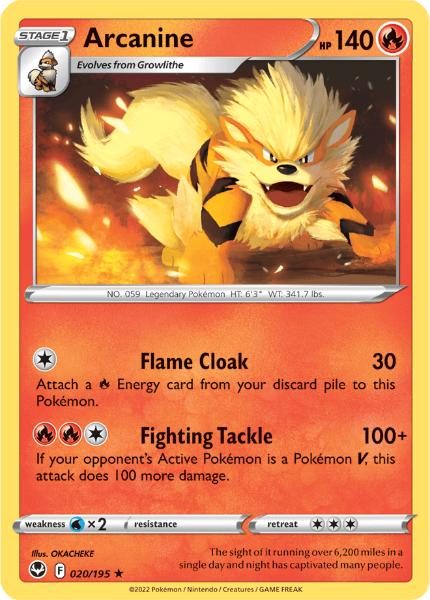 SWSH12 - Silver Tempest - 020/195 - Arcanine - Rare Reverse