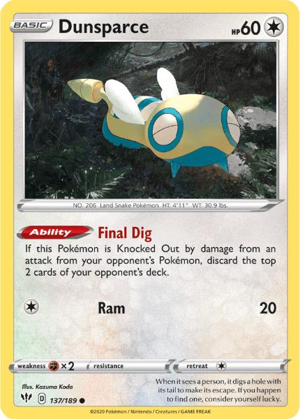 SWSH3 - Darkness Ablaze - 137/189 - Dunsparce - Common