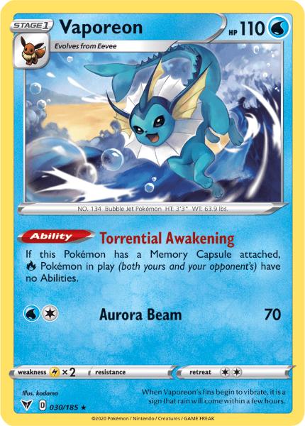 SWSH4 - Vivid Voltage - 030/185 - Vaporeon - Rare Reverse