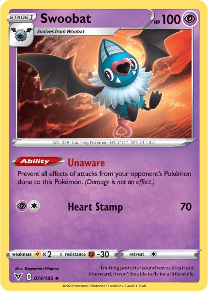 SWSH4 - Vivid Voltage - 074/185 - Swoobat - Uncommon Reverse