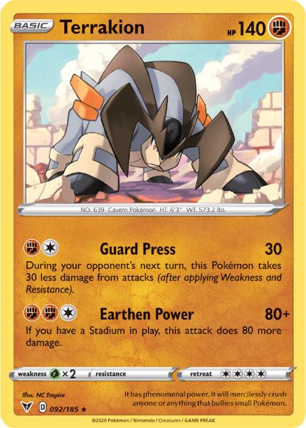 SWSH4 - Vivid Voltage - 092/185 - Terrakion - Rare Reverse