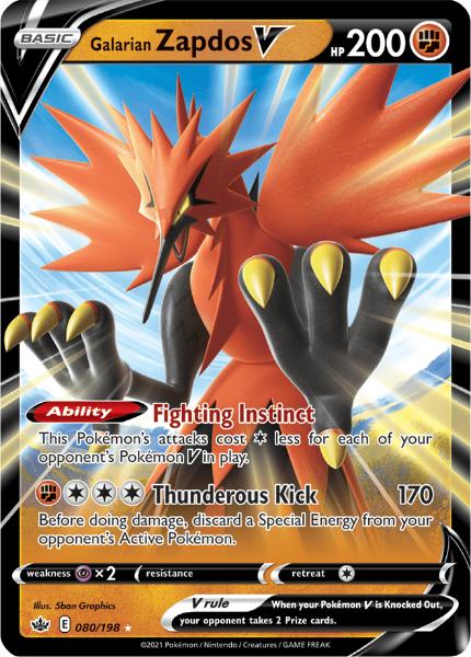 SWSH6 - Chilling Reign - 080/198 - Galarian Zapdos V - Rare