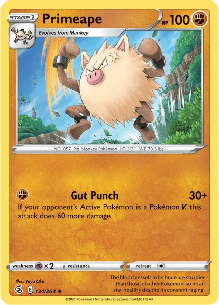 SWSH8 - Fusion Strike - 134/264 - Primeape - Uncommon Reverse