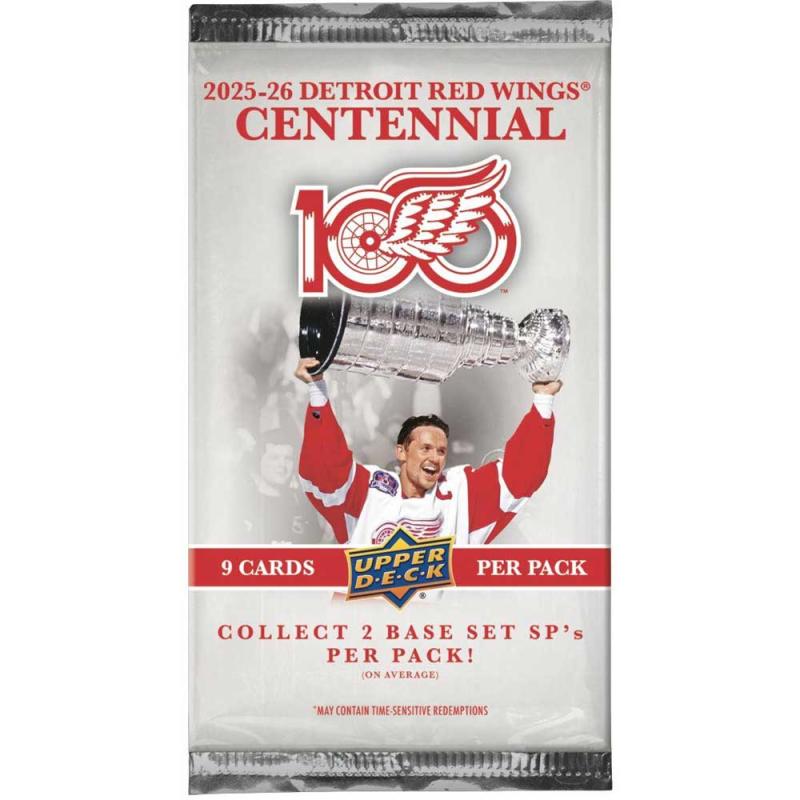 FÖRKÖP: 1 Paket 2025-26 Upper Deck Detroit Red Wings Centennial Hobby (Preliminär release 4:e februari 2026)
