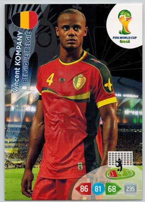 Grundkort, 2014 Adrenalyn World Cup #029. Vincent Kompany (Belgique/Belgie)