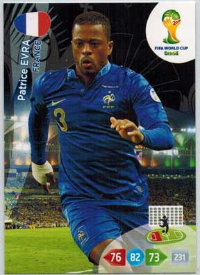 Grundkort, 2014 Adrenalyn World Cup #159. Patrice Evra (France)
